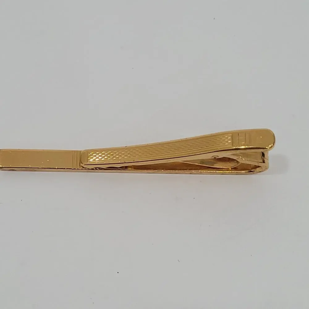 Dunhill Vintage Two Tone Tie Clasp Clip‎ Bar Silver Gold Retro Logo Minimalistic